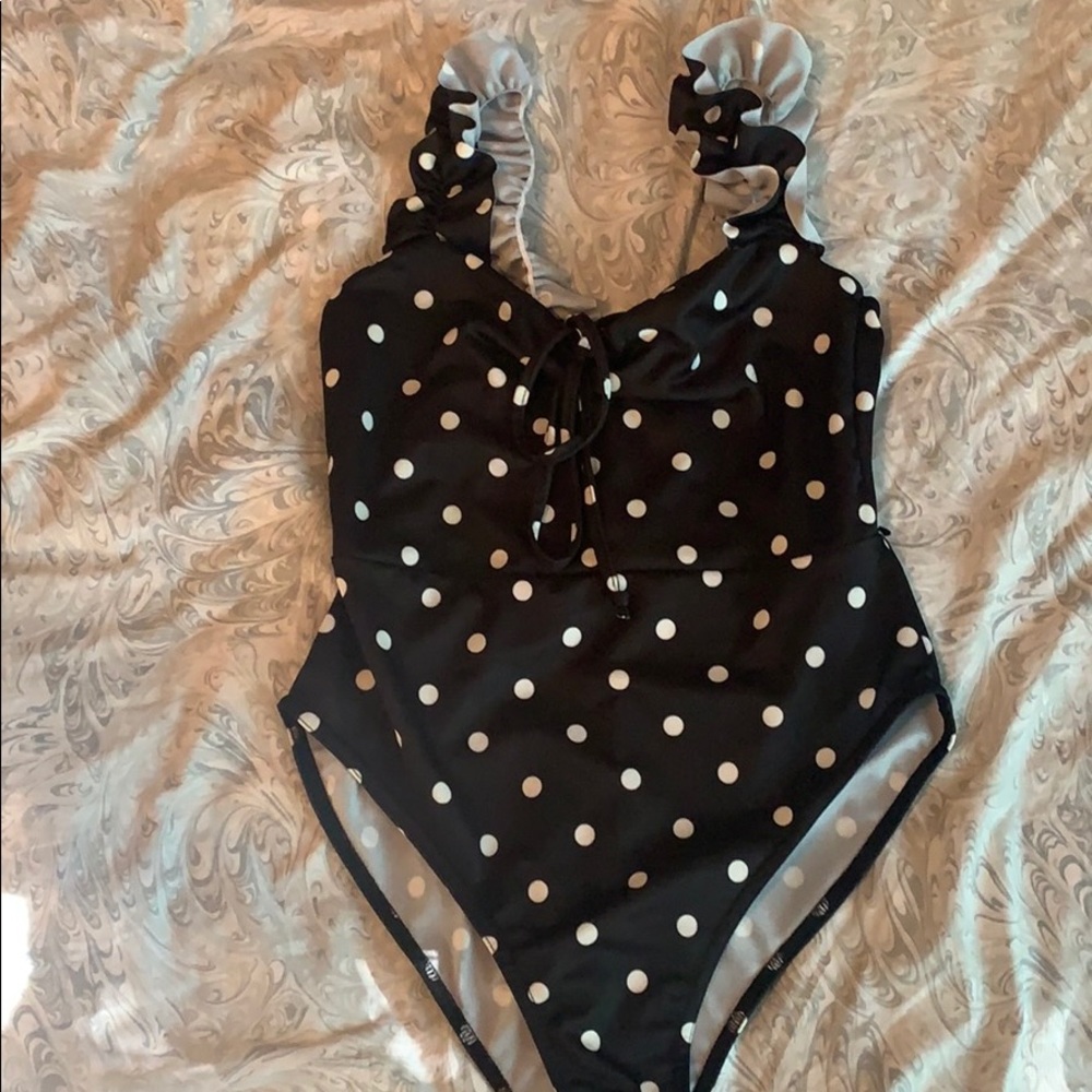 Black and white polka dot bodysuit